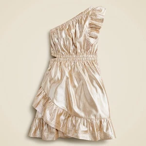 Crewcuts Gold Lamé One Shoulder Dress EUC Girls Size 10 - Picture 1 of 4