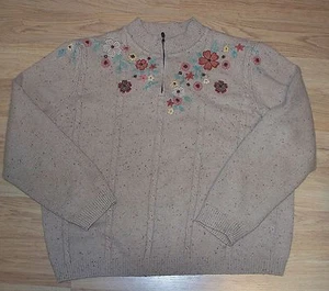 ☆Woman's Pretty Pull Over Zip Sweater☆Ribbed & Knit Raised Flowers ☆Sz. med.☆ - Picture 1 of 6