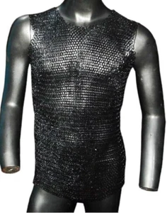 Medieval Chainmail Vest 18g 9mm Flat Riveted Rings Black Steel LARP SCA Armor - Picture 1 of 5