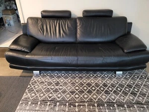 Black Nick Scali leather lounge suites ( set of 3- 3/2/2) used, PU Maroubra - Picture 1 of 7