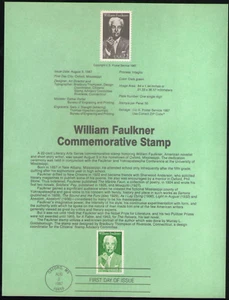US. SP814. 2350. 22c. William Faulkner. Souvenir Pages.1987 - Picture 1 of 1