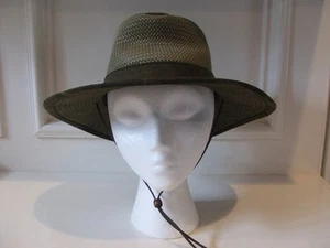 Canvas Olive Green Hat Straw Crown Size S Outback Henschel Hat Co Leather Cord - Picture 1 of 6