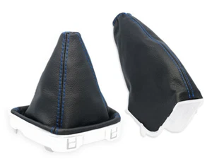 GEAR STICK + HANDBRAKE GAITER FOR FORD MONDEO MK4 07-14 GENUINE LEATHER s. BLUE - Afbeelding 1 van 4
