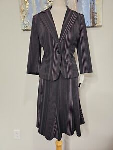 COURTNAY NWT  Women 2PC Black Pink  Vertical Stripe  Skirt Suit Size 10