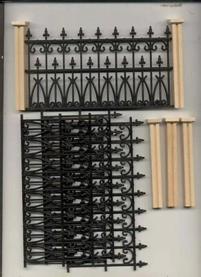 VICTORIAN FENCE & POST SET BLACK - 1/12 scale dollhouse miniature NW100P 9pcs