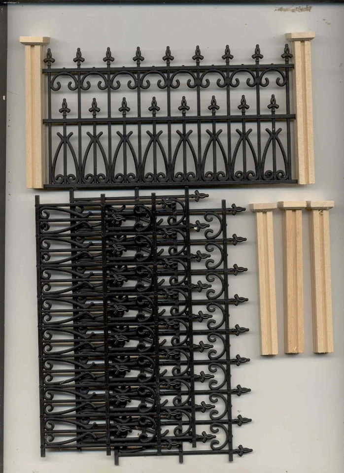 VICTORIAN FENCE & POST SET BLACK  - 1/12 scale dollhouse miniature  NW100P  9pcs - Image 1 of 1
