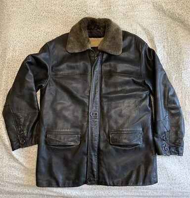 Vintage Winter Leather Jacket HUGO BOSS. USSR Era 90s - Image 1 of 4