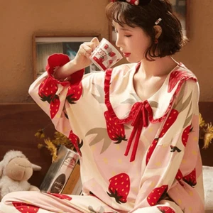 Kawaii Erdbeere Pyjama Set | Damen Schlafkleid Nachtkleid Oberteil Hose - Bild 1 von 3
