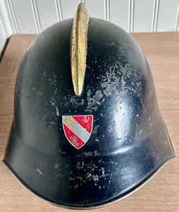 Casco de bomberos de acero Thun Suiza de colección RARO con forro y correa de cuero para la barbilla - Imagen 1 de 15