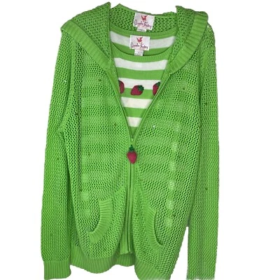 Quacker Factory Large Women’s Sleeveless Sweater Mesh Cardigan Set Strawberries - Image 1 of 4