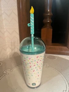 Starbucks Summer 2025 Glitter Dome W/Birthday Candle Straw Topper 16 Oz Tumbler - Picture 1 of 8