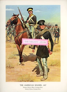 US ARMY ART PRINT BY CHARLES MCBARREN 1847 DRAGOON & INFANTRY OFFICER & COLUMN - Bild 1 von 1