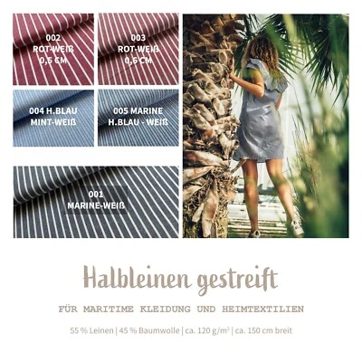 Halbleinen Meterware gemustert Streifen - Leinenstoff gestreift - Leinen Baumwol - Bild 1 von 4