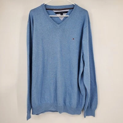 Tommy Hilfiger Pima Cotton Men's Blue Long Sleeved V Neck Pullover Sweater 3X - Image 1 of 4