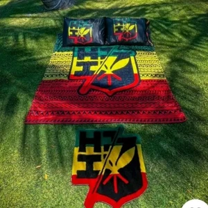 NWT Hawaii's Finest Rasta Split Logo Bundle Throw Blanket Pillowcase Rug Set Lot - Picture 1 of 7