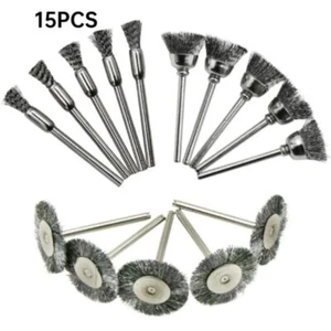 15Pcs Wire Brush Wheel Cup Coarse Crimped Carbon Steel Shank Drill Attachments - Picture 1 of 12