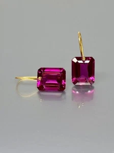 14K Gold Hot Pink Topas Ohrringe, Magenta Edelstein Ohrringe, Rubellit Rosa Artikel - Bild 1 von 7