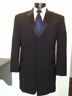 Chaqueta Esmoquin Negra - Perry Ellis Cuatro Botones Solapas Muesca Satinada - 36"" de Largo Foto 1 de 4