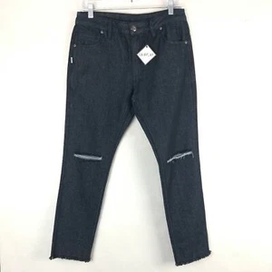 Fairplay Dark Wash Filmore Factory Distressed Zip Button Raw Hem Denim Jean Pant - Picture 1 of 8