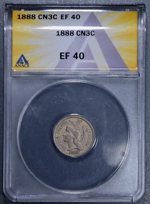 1888 3C THREE CENT NICKEL KM# 95 ANACS EF 40 A5722 - Image 1 of 4