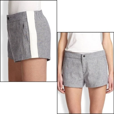 Pantalones Cortos Rag & Bone Nesi 00 Algodón Lino Cuero Blanco Azul Rayas Panel Elástico  Foto 1 de 4