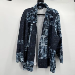 Ming Wang Jacket Womens 3X Blue Black Open Front Wire Collar Crinkle Patchwork - Picture 1 of 11