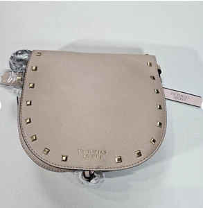 Victoria's Secret Crossbody Bag Womens Pink Pebbled Studded Saddle Flap Purse - Picture 1 of 5