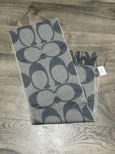 Coach Signature Twill grau Merinowolle Schal Schalldämpfer wendbar F82860 NEU - Bild 1 von 5