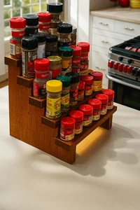 Rustikales Gewürzregal Organizer aus Holz - 5 Ebenen Arbeitsplatte oder Schrankregal - 8 Farben - Bild 1 von 22