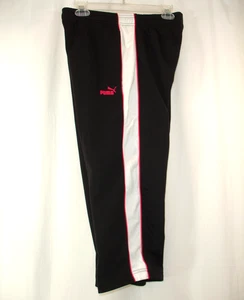 Puma Women's Black White Cerise Stripe Capri Cropped Pants M Train Run - Picture 1 of 9