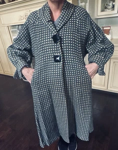 60s Vintage Houndstooth Gray White Wool Swing Retr Mod Women's Coat sz L/XL - Picture 1 of 15