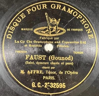 Affre : Faust (Gounod) ONE-SIDE 78 RPM 10" GRAMOPHONE G&T BERLINER - Photo 1/3