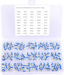 150 Pezzi 15 Valore 100 Ohm - 2M Ohm Trimpot Resistenza Variabile 6Mm Potenziometro Ass - Foto 1 di 7