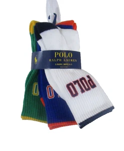 NWT Polo Ralph Lauren Boys Logo Athletic Crew Socks 9-11 Multi-Color 3-Pairs - Picture 1 of 2