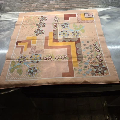 Vintage 1960s Polyester Scarf Made In Japan Coral w/Flowers NEVER USED PERFECT!! - Image 1 of 4