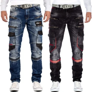 Cipo & Baxx Herren Jeans Slim-Fit Rot 5-Pocket Cargo Reißverschluss Kunstleder Detail CBJXX - Bild 1 von 18