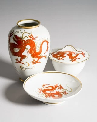 Heinz Schaubach Kunst Porcelain Vase Bowl Lid-Box Set Dragon Art Déco Jugendstil - Bild 1 von 4
