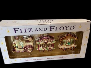 Set 3 Fitz & Floyd Glass Train Engine Car Caboose Christmas Ornaments Candylane - Picture 1 of 12