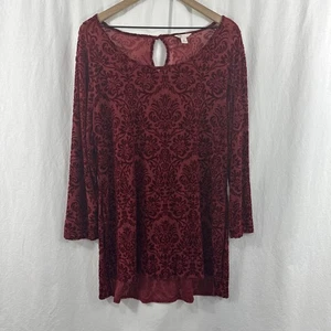 Top túnica damasco transparente terciopelo Burnout rojo Cato para mujer talla XL fiesta colorido - Imagen 1 de 9