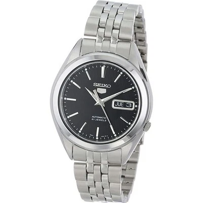 SEIKO 5 SNKL23K1 Automatic Watch 38mm Case Black Dial Silver Band See-through - Image 1 of 4