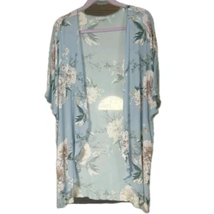 Veteret Blue Floral Kimono Woman's OSFM Butterfly Fairy Core Bohemian Hippie - Picture 1 of 7