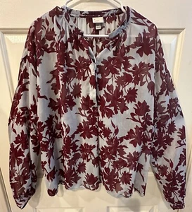 A NEW DAY Sheer Gray/Maroon Floral Long Sleeve Blouse-Sz XXL-Pre-Owned - Picture 1 of 4