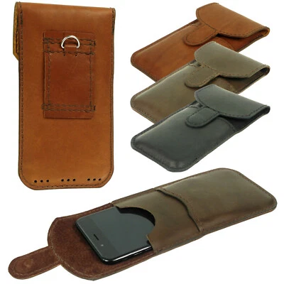 VERTICAL HAND SEWN OF GENUINE LEATHER CRAFT WAIST POUCH CASE COVER FOR IPHONES - Image 1 of 4