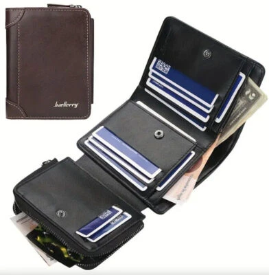 Brown Men RFID Vintage Wallet Men With Coin Pocket Short Leather Zipper Wallets