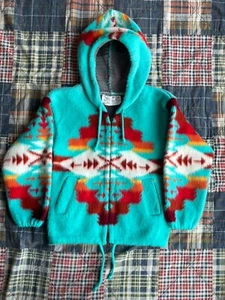Southwest Aztec Artesania Ecuador Alpaca Wool Hooded Jacket Sweater Youth Sz 4 - Picture 1 of 4