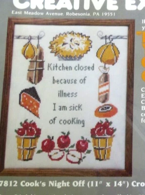 Creative Expressions Counted Cross Stitch Kit  11x14” COOKS NIGHT OFF Stamped fa - Image 1 of 3