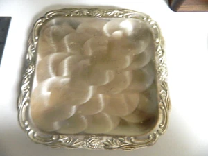 Vintage pearlized Japanese silverware footed tray 1970 Backstamp Made in Japan - Picture 1 of 19