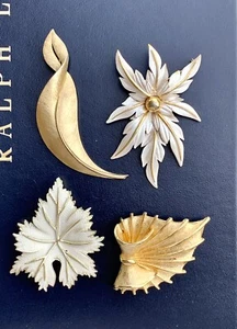 4 Vintage Elegant Gold Tone Enamel Trifari Coro Parklane Quality Pins Brooches - Picture 1 of 13