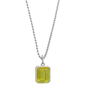 Simulated Citrine Canary 14k White Gold Finish Rectangle Charm Chain Necklace - Picture 1 of 5