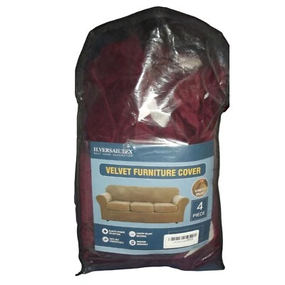 Funda para Sofá 4 Piezas Terciopelo Suave Rojo Borgoña Alto Elástico Funda para Sofá NUEVO Foto 1 de 4